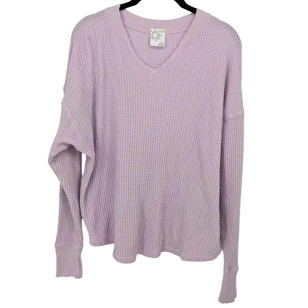 Offline by Aerie Top Women XS Purple Waffle Knit V-Neck Relaxed Long Sleeve